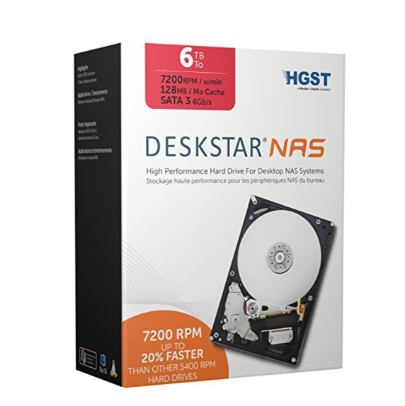 HGST 日立 Deskstar 6TB NAS 硬盘7200转 SATA3 128MB缓存 3.5英寸, 现仅售$219.99, 免运费！