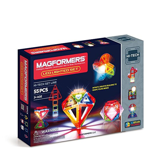 史低價！ 我是帶閃的！Magformers 磁性LED閃燈益智拼接玩具，55片裝, 現僅售$47.8