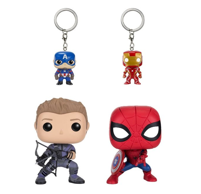 Funko POP Marvel: Civil War Hawkeye Spiderman, Iron Man & Captain America Keychain only $10.49