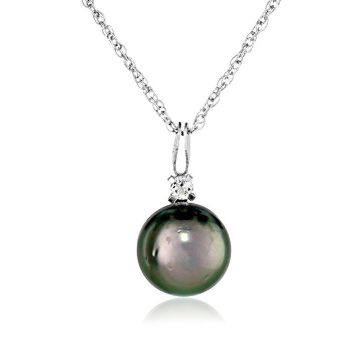 Sterling Silver 8-8.5mm Tahitian Cultured Pearl and White Topaz Pendant Necklace, 18