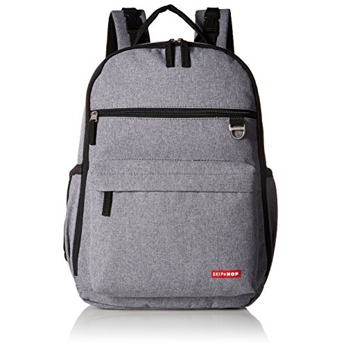 Skip Hop Baby Duo Signature Diaper Backpack with Insulated Bottle Bag and Cushioned Changing Mat, 9 Pockets, Heather Grey, Only $38.99