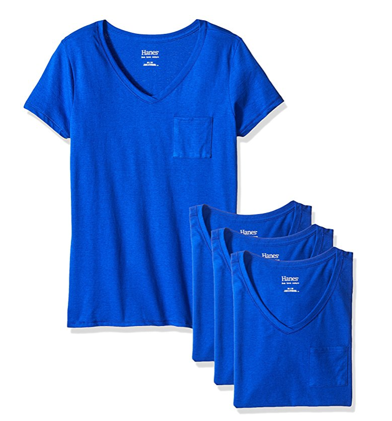 Hanes Women's Short Sleeve Jersey V-Neck Pocket Tee (Pack of 4) only $3.84