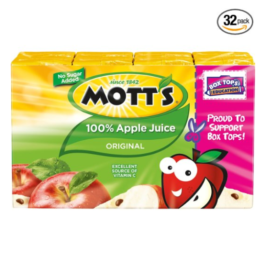 Mott's 100% Original Apple Juice, 6.75 fl oz boxes (Pack of 32) only $9.50