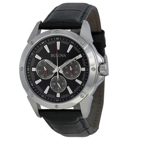 BULOVA Multi-Function Black Dial Black Leather Men's Watch Item No. 96C113, only $74.99, free shipping after using coupon code
