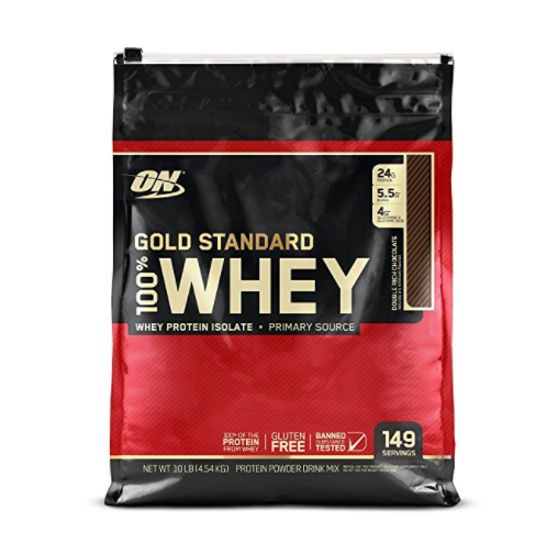 Optimum Nutrition 100% Whey Gold Standard, Double Rich Chocolate, 10 Pounds Bags only $89.59