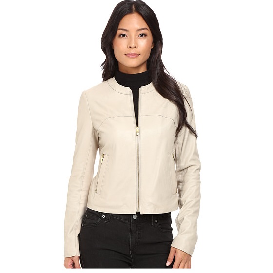 Via Spiga Collarless Center Zip Leather Jacket, only $129.99, free shipping