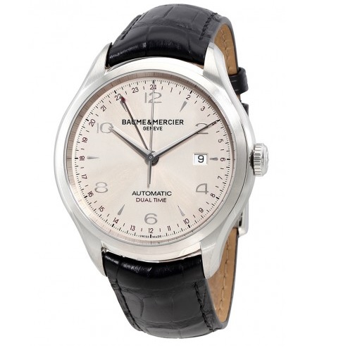 Baume and Mercier Clifton Dual Time Silver Dial Black Alligator Leather Men's Watch Item No. 10112, only $1,199.00, free shipping after using coupon code