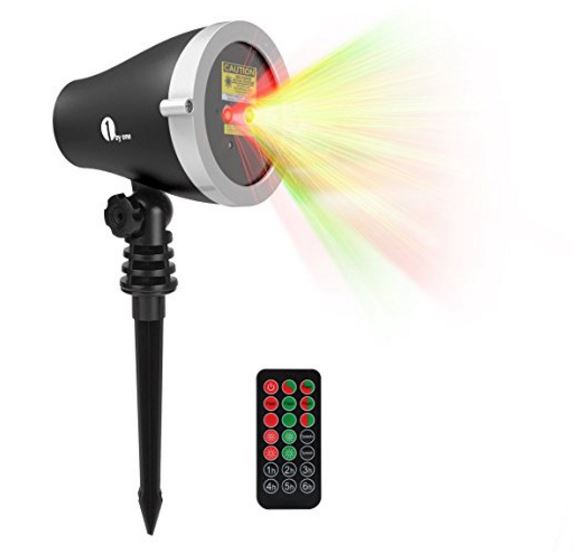 1byone Aluminum Alloy Outdoor Laser Christmas Light Projector with IR Wireless Remote, Red and Green Star Laser Show for Christmas, Holiday, Parties, Landscape, and Garden Decoration