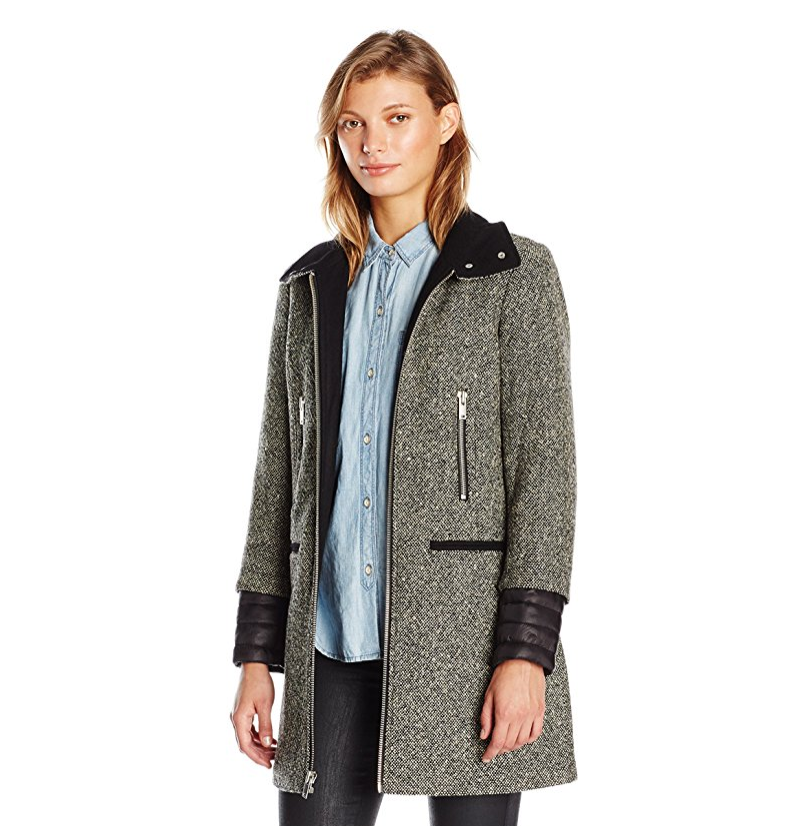 7 For All Mankind Women's Zip Front Fitted Tweed Wool Coat with Inside Quilting only $104.13