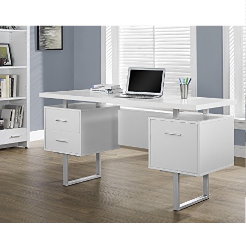 Monarch Specialties White Hollow-Core/Silver Metal Office Desk, 60-Inch, Only  $233.38, free shipping