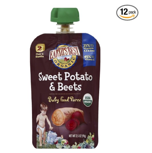 Earth's Best 有机2段婴儿辅食-番薯甜菜口味 12包, 现点击coupon后仅售$5.99, 免运费！