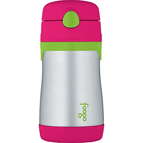 THERMOS FOOGO Vacuum Insulated Stainless Steel 10-Ounce Straw Bottle, Watermelon/Green, Only $8.99