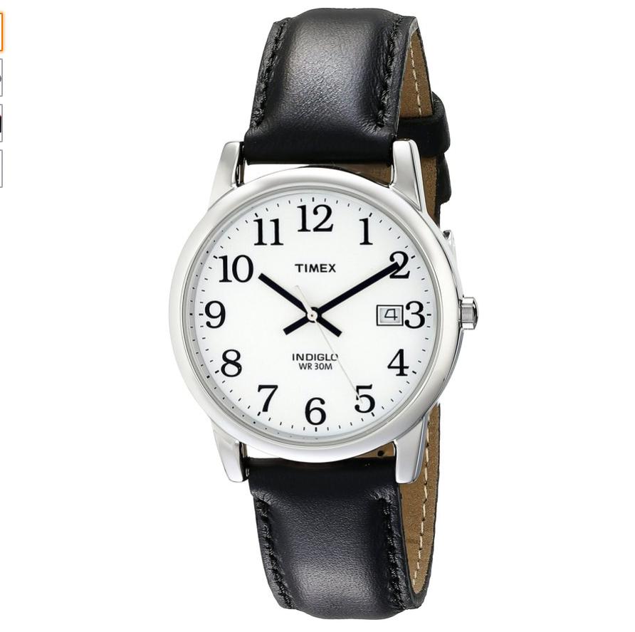 Timex Men's T2N370 Easy Reader Black Leather Strap Watch $18.27
