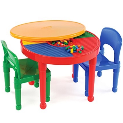 Tot Tutors Kids 2-in-1 Plastic LEGO-Compatible Activity Table and 2 Chairs Set, Primary Colors, Only $29.97, free shipping