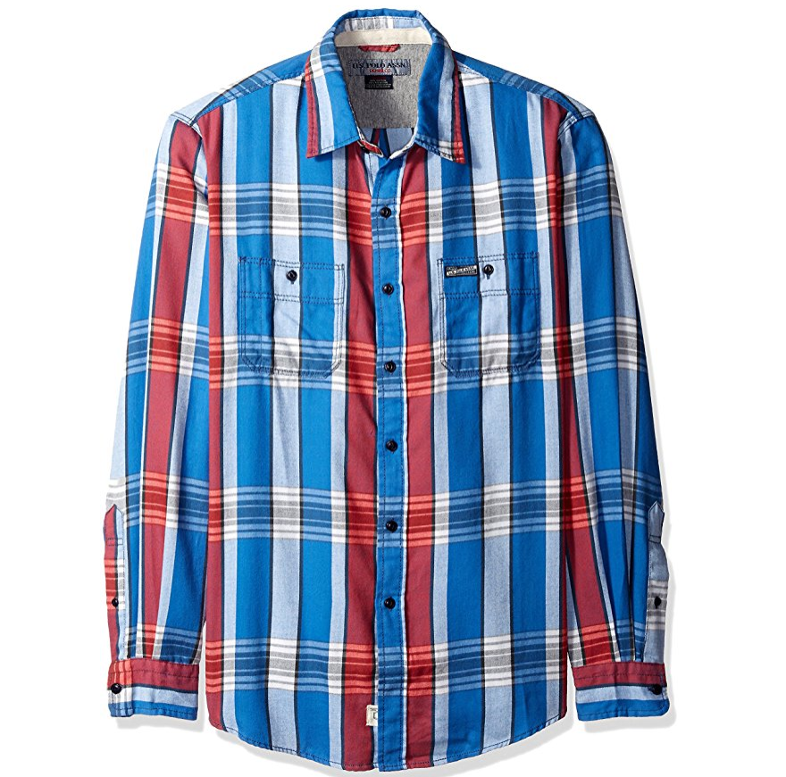 U.S. Polo Assn. Men's Long Sleeve Slim Fit Brushed Twill Plaid Sport Shirt only $6.90