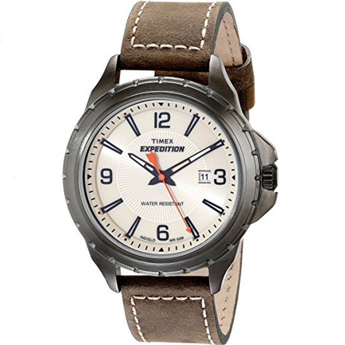 史低價！Timex天美時T49909男士真皮錶帶休閑腕錶$18.99