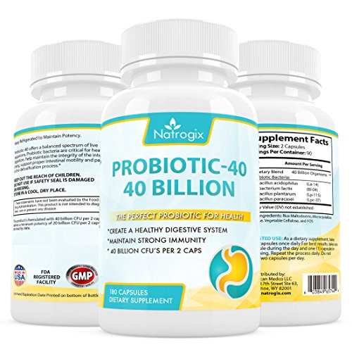Natrogix 40 Billion CFUs Organism Viable Probiotics - 180 Capsules- Digestive Aids with Multiple Strains of Probiotics $19.99 using discount code