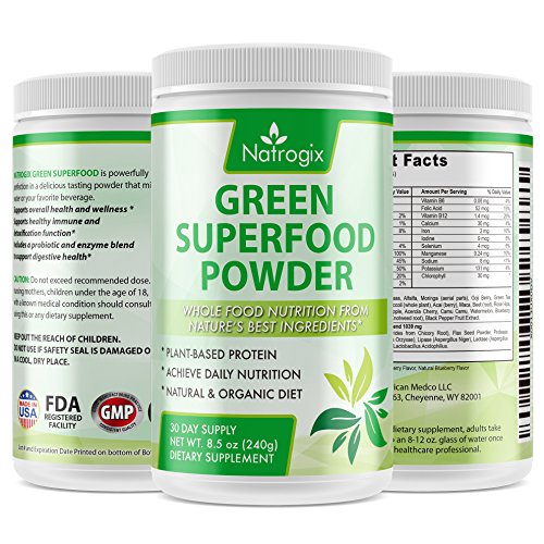 Natrogix Wheat Grass Green Superfood Powder - Whole Vegan Food Nutrition, Riches in Vitamins, Minerals and Antioxidants only $12.99