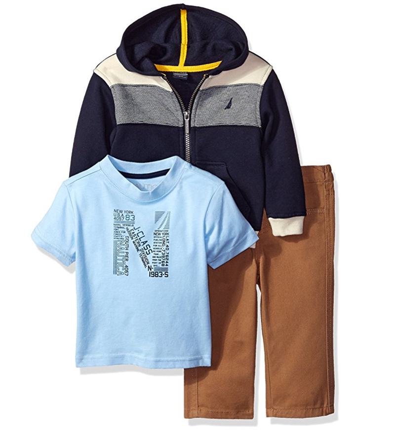 Nautica Baby Boys' Three Piece Color Blocked Fleece Hoodie with Graphic Tee and Twill Pant only $6.73