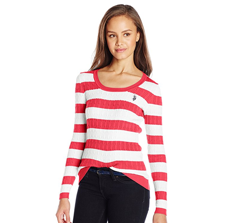 U.S. Polo Assn. Juniors' Striped Cable-Knit Scoop-Neck Pullover only $4.21