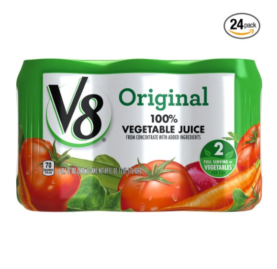 V8 100% 纯天然综合蔬菜汁, 11.5盎司x24瓶, 现仅售$8.56
