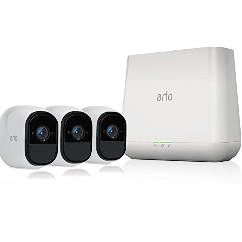 NetGear Arlo Pro家庭安全摄像监控系统，包括3个室内外摄像头和一个基站，原价$579.99，现仅售$336.55，免运费
