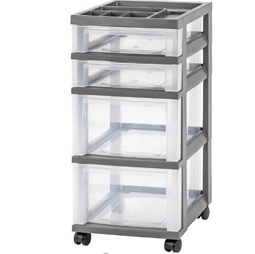 IRIS 4-Drawer Storage Cart with Organizer Top, Gray, Only $12.99