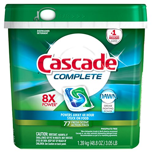 销售第一！史低价！Cascade ActionPacs 洗碗机用清洁粉球，77个装，原价$17.98，现点击coupon后仅售$12.58，免运费