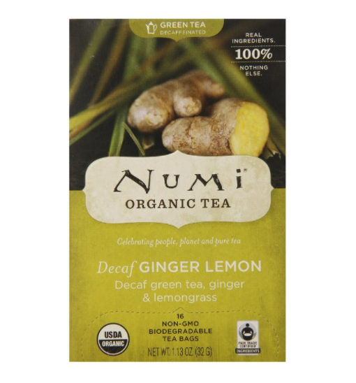 Numi Organic Tea, Decaf Ginger Lemon, Decaffeinated Green Tea, 16 Count non-GMO Tea Bags only $3.47
