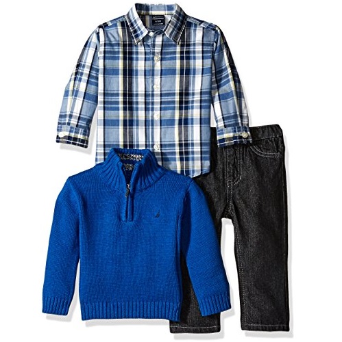 Nautica Baby Three Piece Set with Woven, Quarter Zip Sweater,  Only $14.74, You Save $23.25(61%)