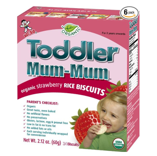 Hot-Kid Toddler Mum-Mum Strawberry Flavor Organic Rice Biscuit, 24-pieces, 60 g (Pack of 6) for only $8.68