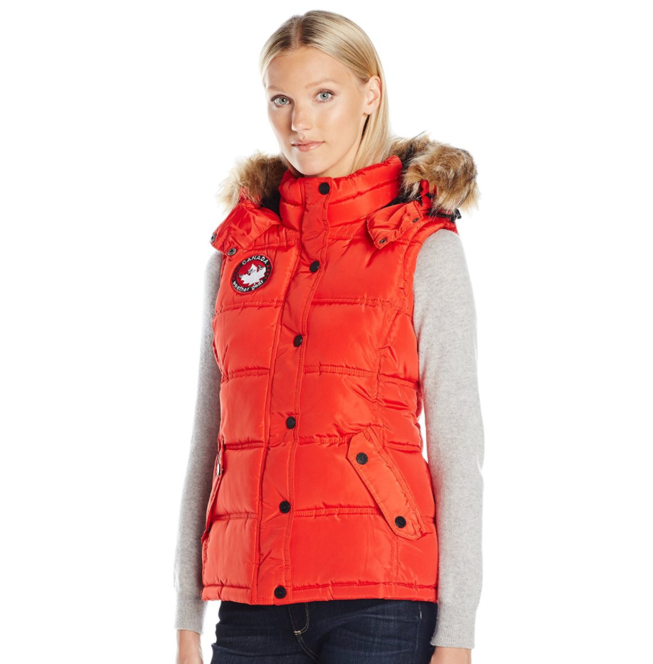 Canada Weather Gear Women's Sporty Down Vest with Faux Fur Trimmed Hoody for only $25.93