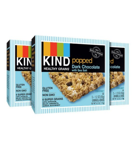 KIND Healthy Grains Granola Bars, Popped Dark Chocolate with Sea Salt, Gluten Free, 1.2oz Bars, 15 Count only $8.49