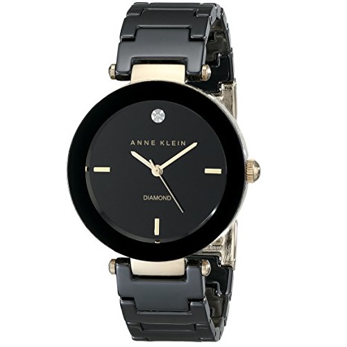Anne Klein Women's AK/1018BKBK Ceramic Diamond Dial Black Bracelet Watch, only $37.99, free shipping