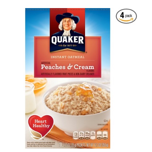 史低價！Quaker 速溶燕麥片(桃子奶油味), 1.23盎司/包, 10包/盒，共4盒，現點擊coupon后僅售$6.50，免運費
