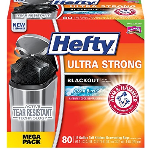 Hefty Ultra Strong Blackout Kitchen Trash Bags - Clean Burst, 13 gallon, 80Count, Only $7.59, free shipping after  using SS