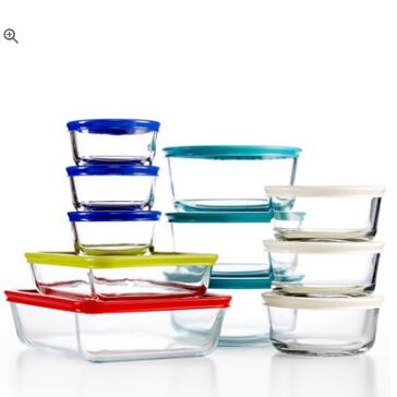 Pyrex 彩色盖玻璃食物储存盒 22件套装  特价仅售$29.74