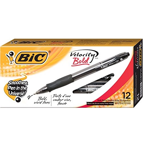 BIC Velocity Ballpoint Bold Point,1.6 mm Retractable Pen (Pack of 12)BICVLGB11BK, Only $4.79, You Save $2.60(35%)