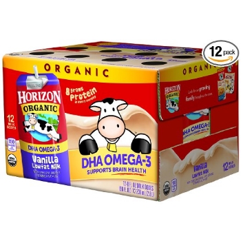 Horizon Organic, Low Fat Milk with DHA Omega-3, Vanilla, 8-Oz Aseptic Cartons (Pack of 12), Juice Box Alternative, Supports Brain Health $12.10