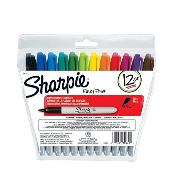Sharpie Permanent Markers, Fine Point, Assorted Colors, Re-Sealable Pouch, 12-Count only $4.63