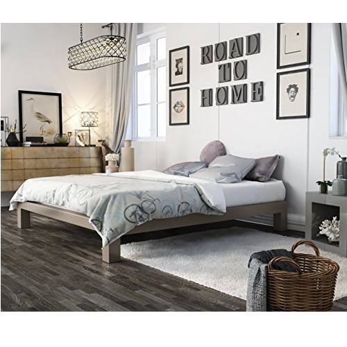 Stella Metal Platform Bed Frame - Modern, Finish - Thick and Wide Slats - Grey / Champagne, Only $153.18, free shipping