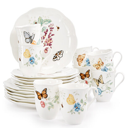$99.99 ($390.00, 74% off) Lenox Butterfly Meadow 18-Piece Dinnerware Set + 2 Bonus Mugs
