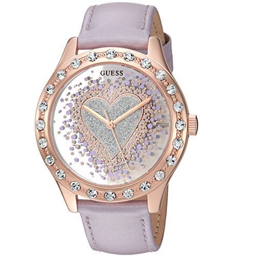 GUESS Women's U0909L3 Trendy Rose Gold-Tone Watch with Silver Dial , Crystal-Accented Bezel and Genuine Leather Strap Buckle, Only $84.00, You Save $21.00(20%)