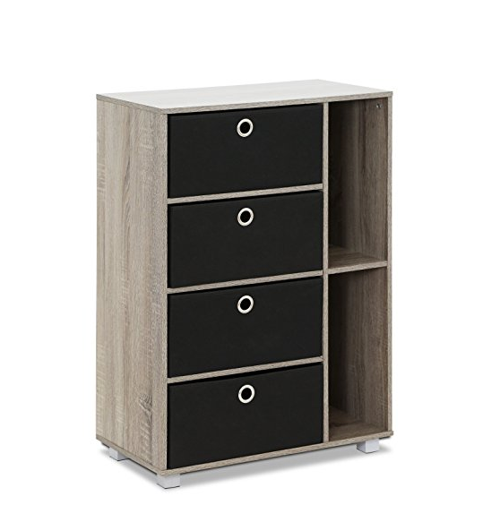 FURINNO 11159GYW/BK Multipurpose Storage Cabinet w/4 Bin-Type Drawers, French Oak Grey/black only $40.45