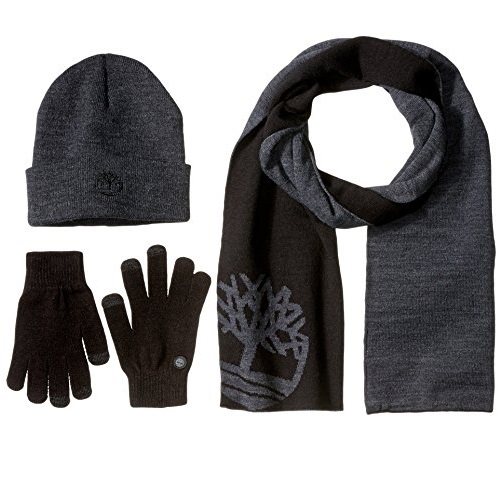 Timberland Men's Logo Scarf/Magic Glove with Embroidered Tbl Tree Logo/Watchcap, Charcoal, One Size, Only $10.90