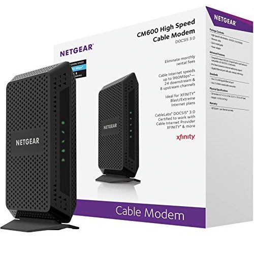 NETGEAR CM600 24x8 Cable Modem DOCSIS 3.0 Max Download Speeds of 960Mbps. Certified for XFINITY by Comcast, Time Warner Cable, Cox, Charter & more (CM600-100NAS), Only $89.99, You Save $40.00(31%)