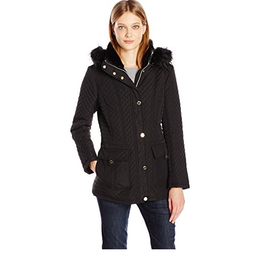 Jessica Simpson Women's Quilted Coat with Faux Fur Hood, Only $20.75