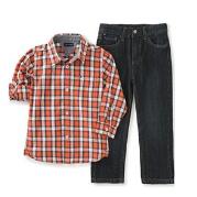 Tommy Hilfiger Baby Boys' Roll Up Sleeve Plaid Shirt with Denim Pant Set  	$8.63