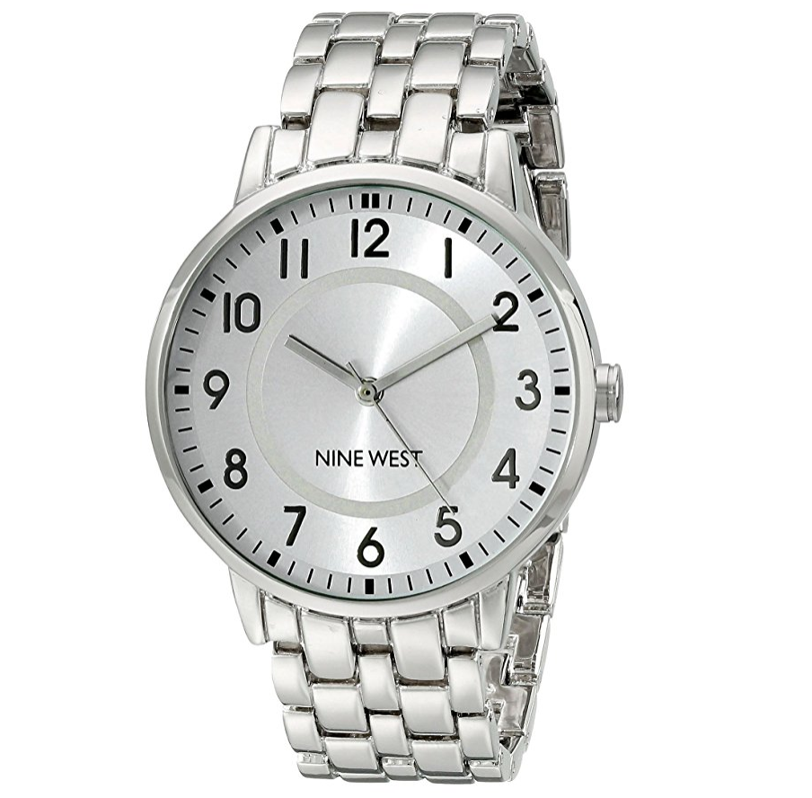 Nine West Women's NW/1689SVSB Easy-To-Read Silver-Tone Bracelet Watch only $19.99