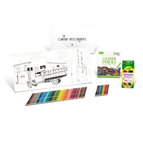 Crayola Color Escapes Coloring Pages & Pencil Kit, Americana Edition, 12 Premium Pages, 12 Watercolor Pencils, 50 Colored Pencils, Adult Coloring, Art Activity Set, Only $6.45